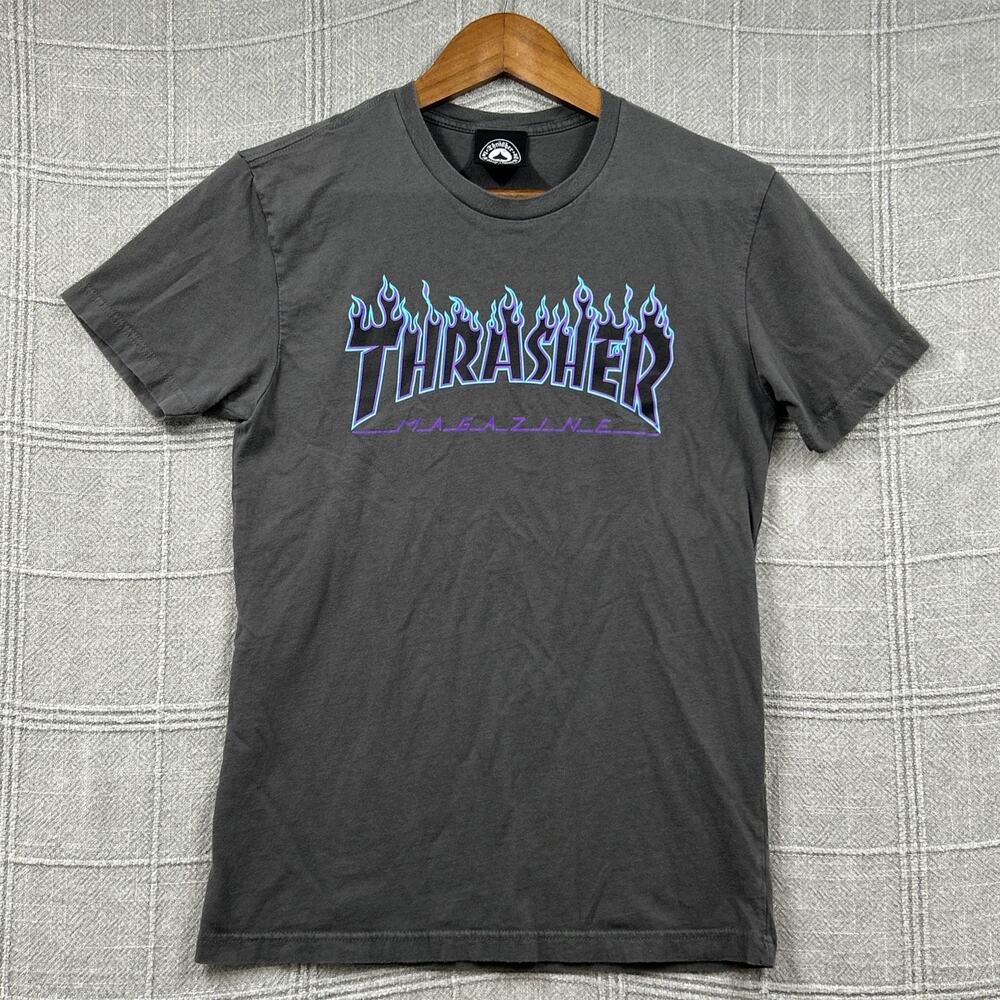 Thrasher Magazine Flame Logo T-Shirt Men's XS Gray Blue Purple Fire Skate Tee